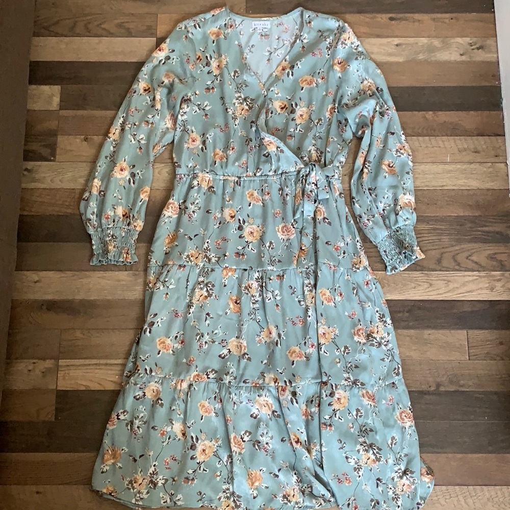 Kit + Sky Floral Print Midi Dress with Sleeves